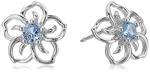 Sterling Silver Created Aquamarine Flower Stud Earrings