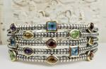 Multi Gemstone Sterling Silver & 14K Gold Bracelet