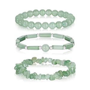 Set of 3 Green Jade Beaded Stretch Bracelets