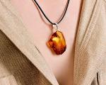 Unpolished Baltic Amber Pendant Necklace, Honey Color (Small/Large)