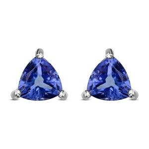 Blue Tanzanite Solitaire Stud Birthstone Earrings Silver Gemstone