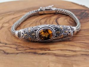 Sterling Silver Maderia Citrine Bracelet with Gold Accents
