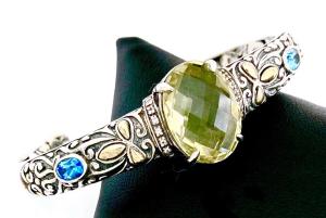 Sterling Silver LEMON CITRINE & BLUE TOPAZ Cuff Bracelet