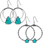 Turquoise Dangling Hoop Earrings Set Silver Cowgirl Vintage