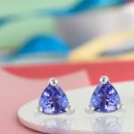 Blue Tanzanite Solitaire Stud Birthstone Earrings Silver Gemstone
