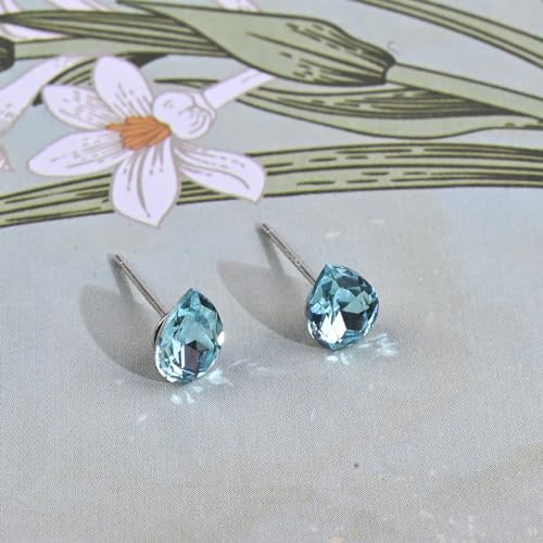 Aquamarine Teardrop Stud Earrings March Birthstone Jewelry Women