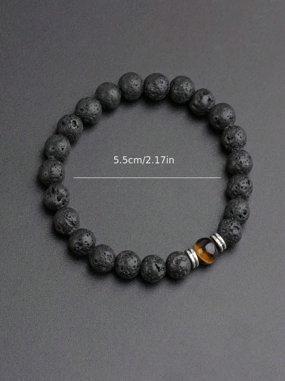 Handmade Lava Rock & Tiger Eye Gemstone Bracelet