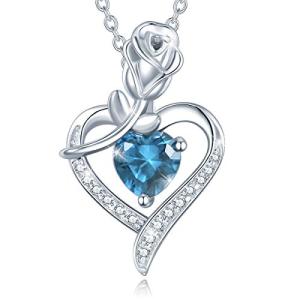AGVANA Blue Topaz Necklace - Rose Heart Pendant