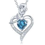 AGVANA Blue Topaz Necklace - Rose Heart Pendant