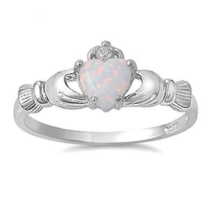 Irish Claddagh White Opal Ring in Sterling Silver