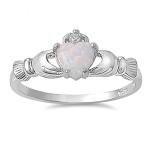 Irish Claddagh White Opal Ring in Sterling Silver