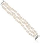 3-Row White Freshwater Pearl Bracelet, Sterling Silver, 7.25