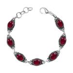 Garnet Gemstone Bracelet, Handmade Silver Overlay Oval Design