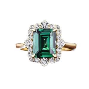 Shiny Emerald Square Silver Ring for Women