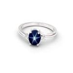Blue Star Sapphire Ring with White Sapphire Accents