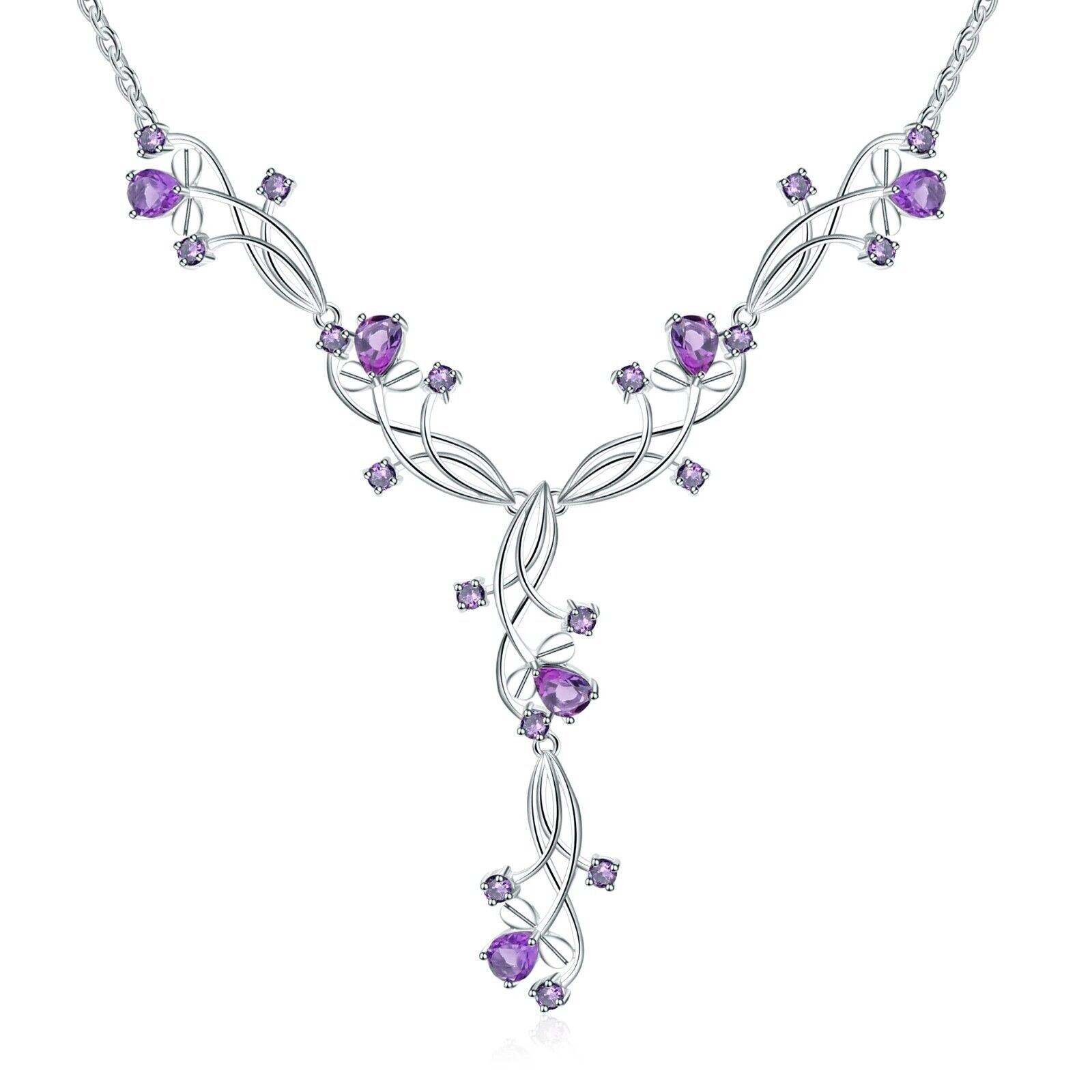 Handmade Vintage Amethyst Sterling Silver Bridal Necklace