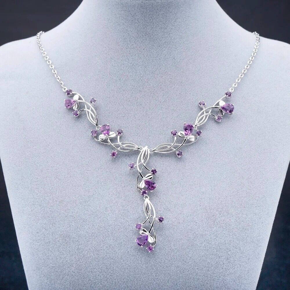 Handmade Vintage Amethyst Sterling Silver Bridal Necklace