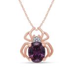 Amethyst Spider Pendant Necklace with Diamond in Rose Gold