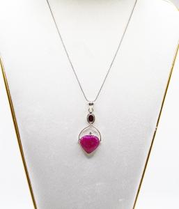 Garnet and Pink Dragon Vein Agate Pendant Necklace