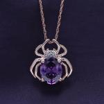 Amethyst Spider Pendant Necklace with Diamond in Rose Gold