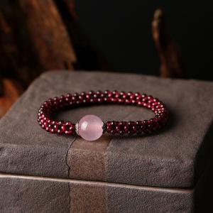 Rose Quartz Garnet Reiki Bracelet - Handmade Gemstone Jewelry
