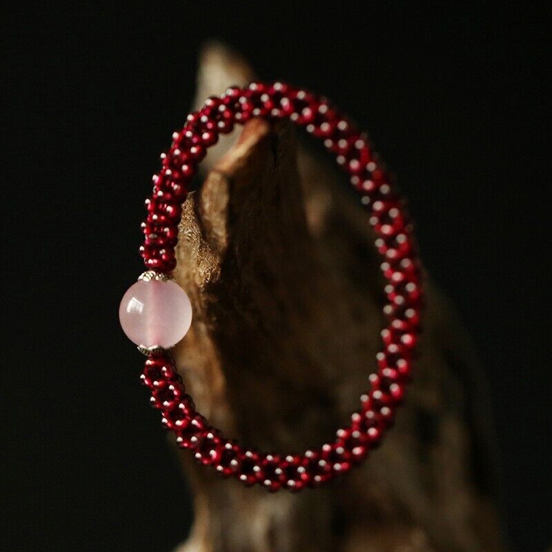 Rose Quartz Garnet Reiki Bracelet - Handmade Gemstone Jewelry