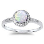 Sterling Silver Ring with White Opal and Cubic Zirconia