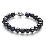 Black Freshwater Pearl Bracelet 925 Sterling Silver Women's