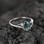 Moss Agate Heart Ring in Sterling Silver