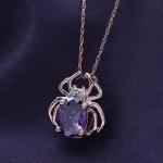 Amethyst Spider Pendant Necklace with Diamond in Rose Gold