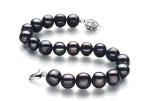 Black Freshwater Pearl Bracelet 925 Sterling Silver Women's