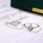 Moss Agate Sterling Silver Engagement Ring