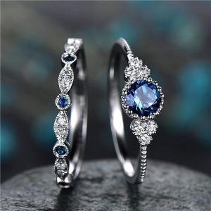 Sterling Silver Sapphire and CZ Promise Ring Set
