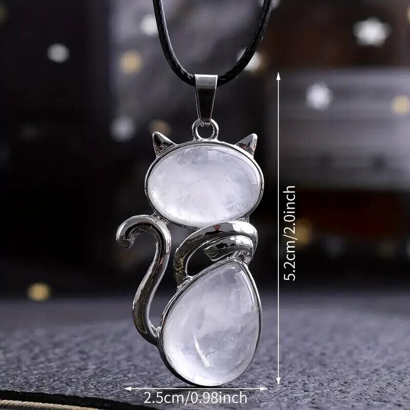 Amethyst Crystal Cat Necklace Pendant Healing Gemstone Gift