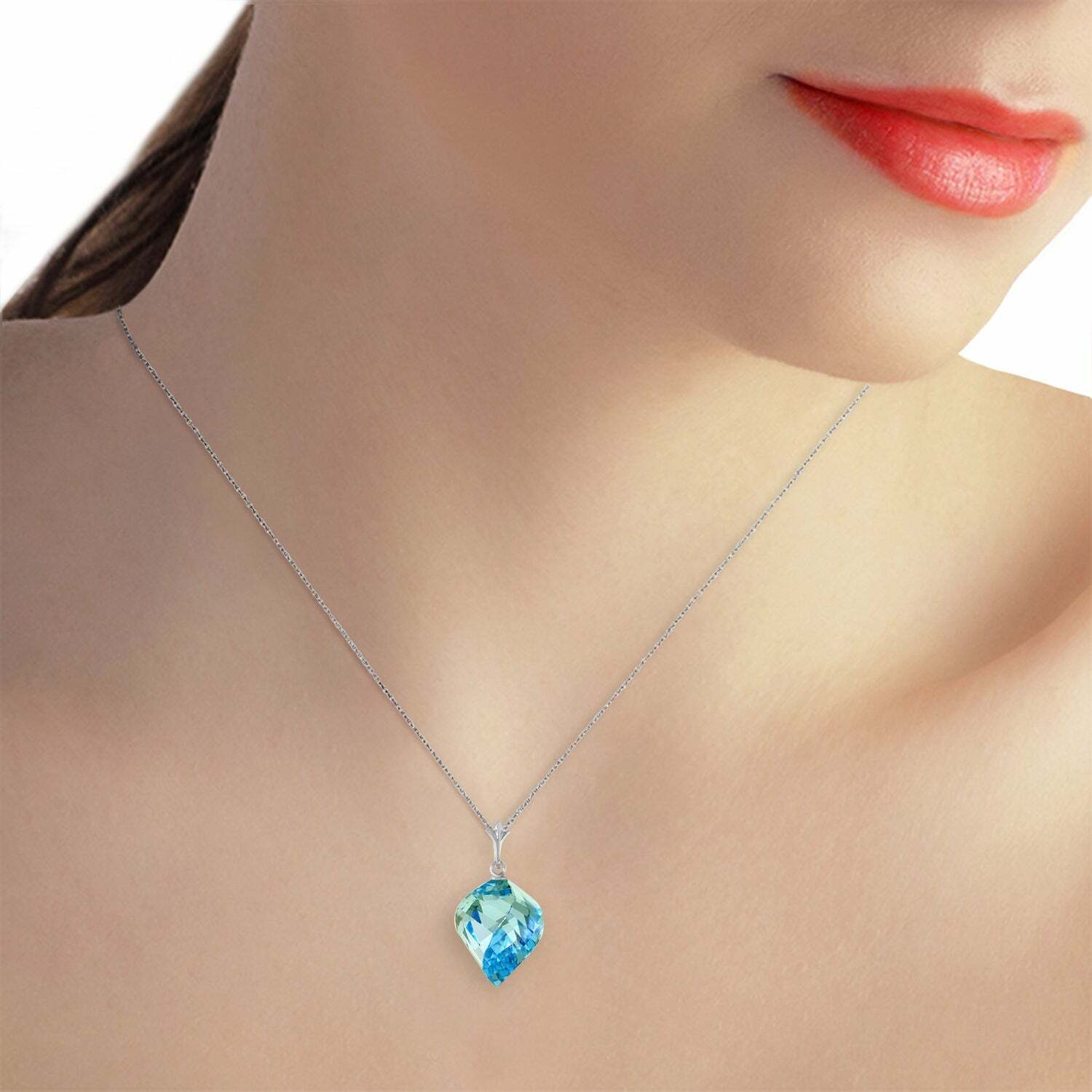 14K White Gold Necklace with 13.9 Carat Blue Topaz
