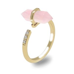 Gold Plated Rose Quartz Adjustable Ring for Women