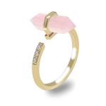 Gold Plated Rose Quartz Adjustable Ring for Women