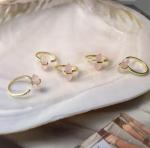 Gold Plated Rose Quartz Adjustable Ring for Women