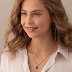 London Blue Topaz Diamond Solitaire Pendant in 14K White Gold