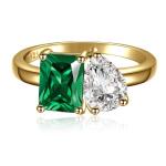 Emerald Toi Et Moi Ring in Sterling Silver