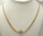 Blue Topaz Byzantine Chain Necklace 14K Gold Plated
