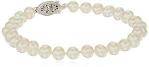White Freshwater Pearl Bracelet, Sterling Silver, 8