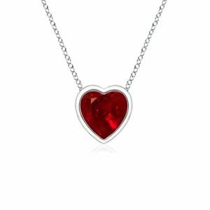 Genuine Ruby Bezel Heart Pendant in Sterling Silver