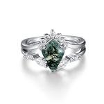 Moss Agate Sterling Silver Dragon Cut Ring