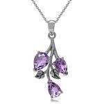 Natural Purple Amethyst Leaf Pendant with Silver Chain