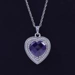 Amethyst & White Sapphire Heart Pendant Necklace Silver