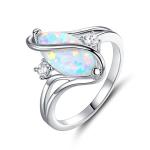 18K White Gold Fire Opal Ring with Zirconia