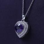 Amethyst & White Sapphire Heart Pendant Necklace Silver