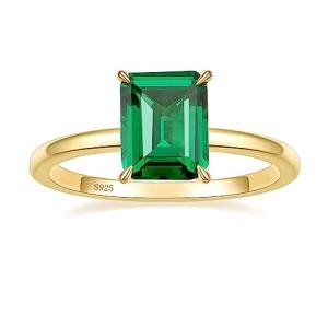Sterling Silver 3CT Green Emerald Engagement Ring