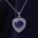 Amethyst & White Sapphire Heart Pendant Necklace Silver